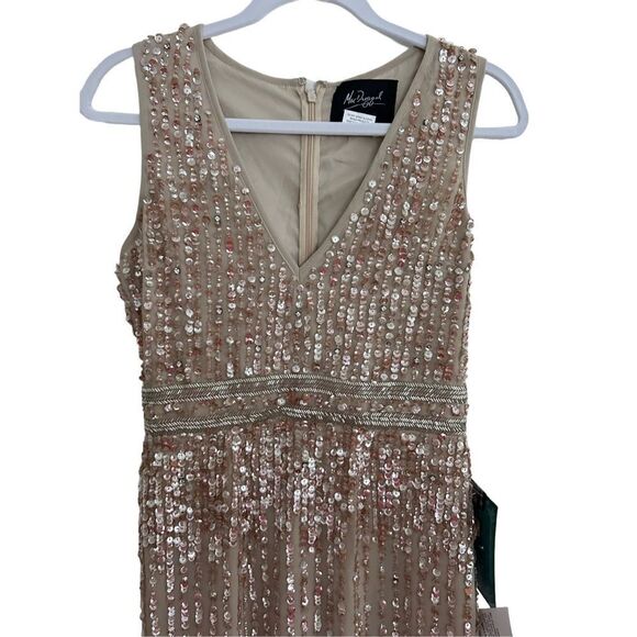 Mac Duggal Sleeveless V-Neck Sequined Midi Sheath Dress Nude Women's Size 4 - Picture 5 of 12